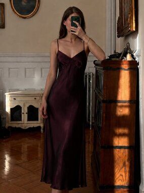 90s La Vie En Rose Iridescent Maxi Slip Dress Size Large Red Burgundy (j)